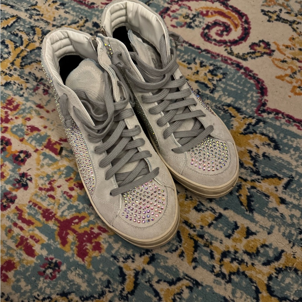 P448 Women's Silver Glitter High-Top Sneakers